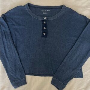 American Eagle Dark Gray Waffle Knit Top